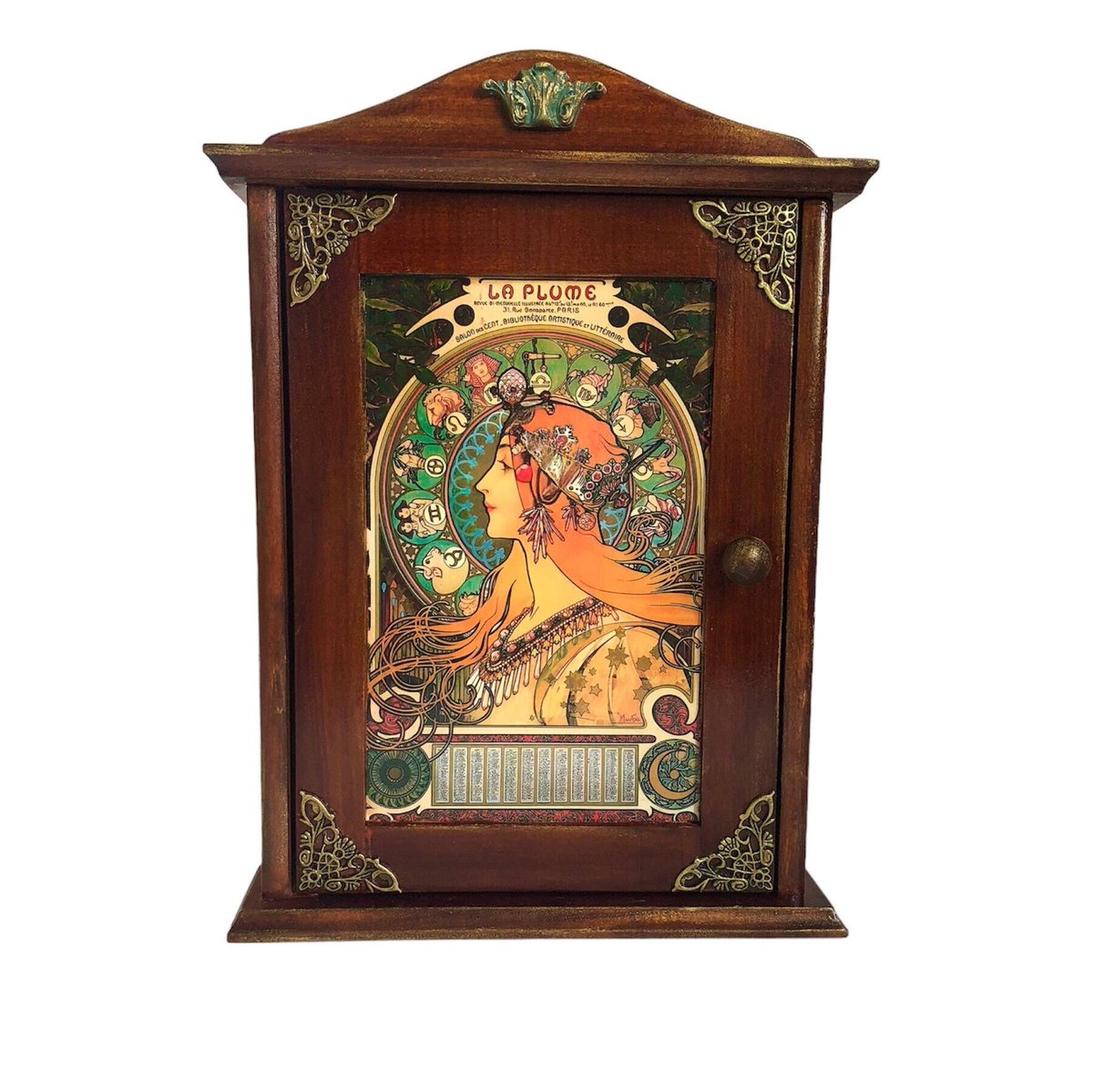 Excited to share the latest addition to my #etsy shop: Alphonse Mucha Zodiac Key holder for wall, Key cabinet, Key organizer, House warming gifts new home etsy.me/3CVDX6w #brown #green #office #artdeco #wood #fsccertifiedwood #keycabinet #keyholderforwall #alph