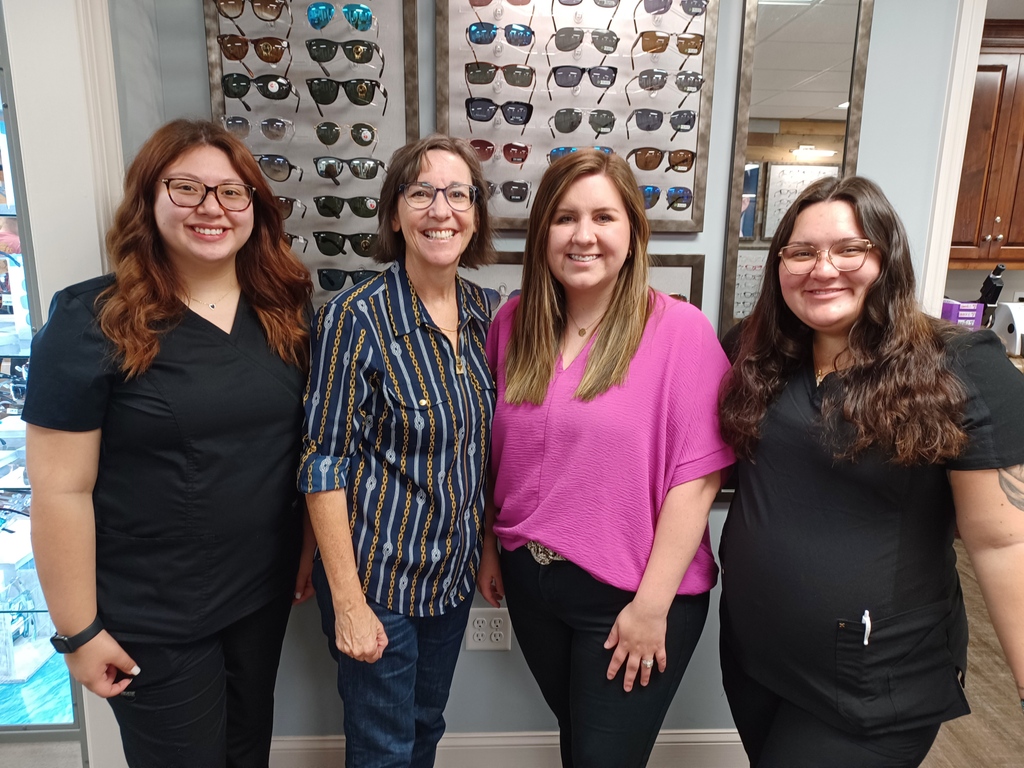 wiregrasstech's tweet photo. WGTC Opticianry Instructor, Lisa Griffin, loves seeing her graduates in-field and loving their jobs!  She's pictured (2nd from the left) with Wiregrass Opticianry graduates, Valleria, Leighla, and Carlee.  They work at Valdosta Eye Center!  #SucceedSooner #WiregrassGrad https://t.co/TTPWVJA4Ef