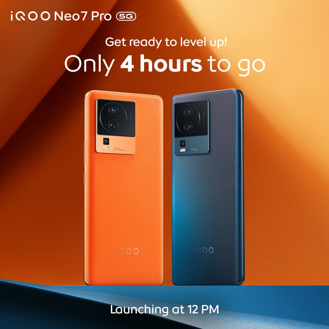 IqooInd's tweet photo. Our excitement has been amazing for the new #iQOONeo7Pro! Launching today, exclusively on @amazonIN and https://t.co/ZK4Krrdztq at 12 PM.

RT with a heart! 
Join here - https://t.co/laXrVhj0fR

*T&amp;C - https://t.co/lfFa4I6ZWG
Follow @IqooInd on Twitter
#AmazonSpecials #PowerToWin https://t.co/fXjve4NWAs