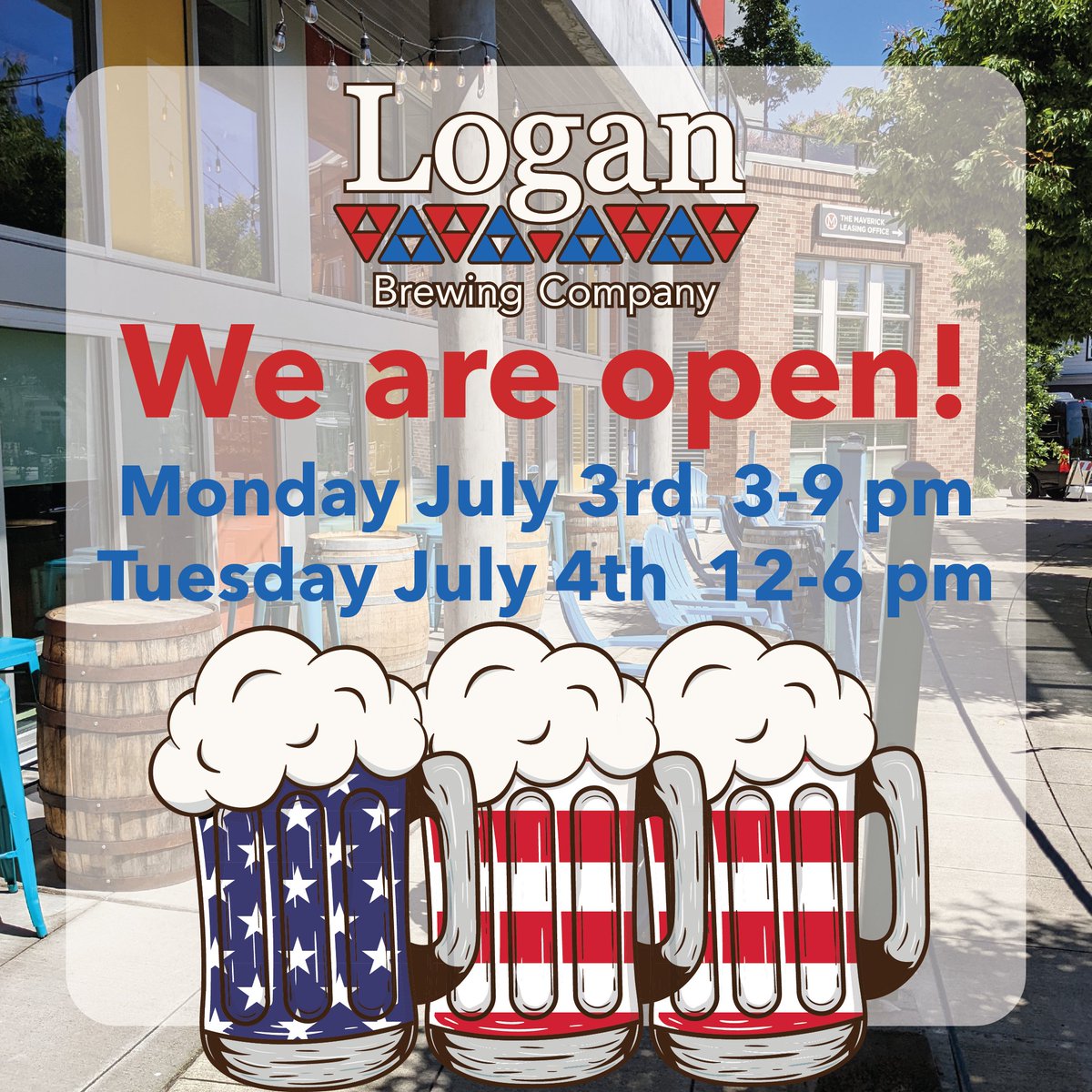 Come join us Monday or Tuesday and raise a toast for Independence Day! 🇺🇲 We're open regular hours on Monday 3-9 and special holiday hours on Tuesday July 4th 12-6 pm! 🎇 Come join us on our patio and enjoy the Burien 4th of July parade that is passing in front of the brewery! 🎉