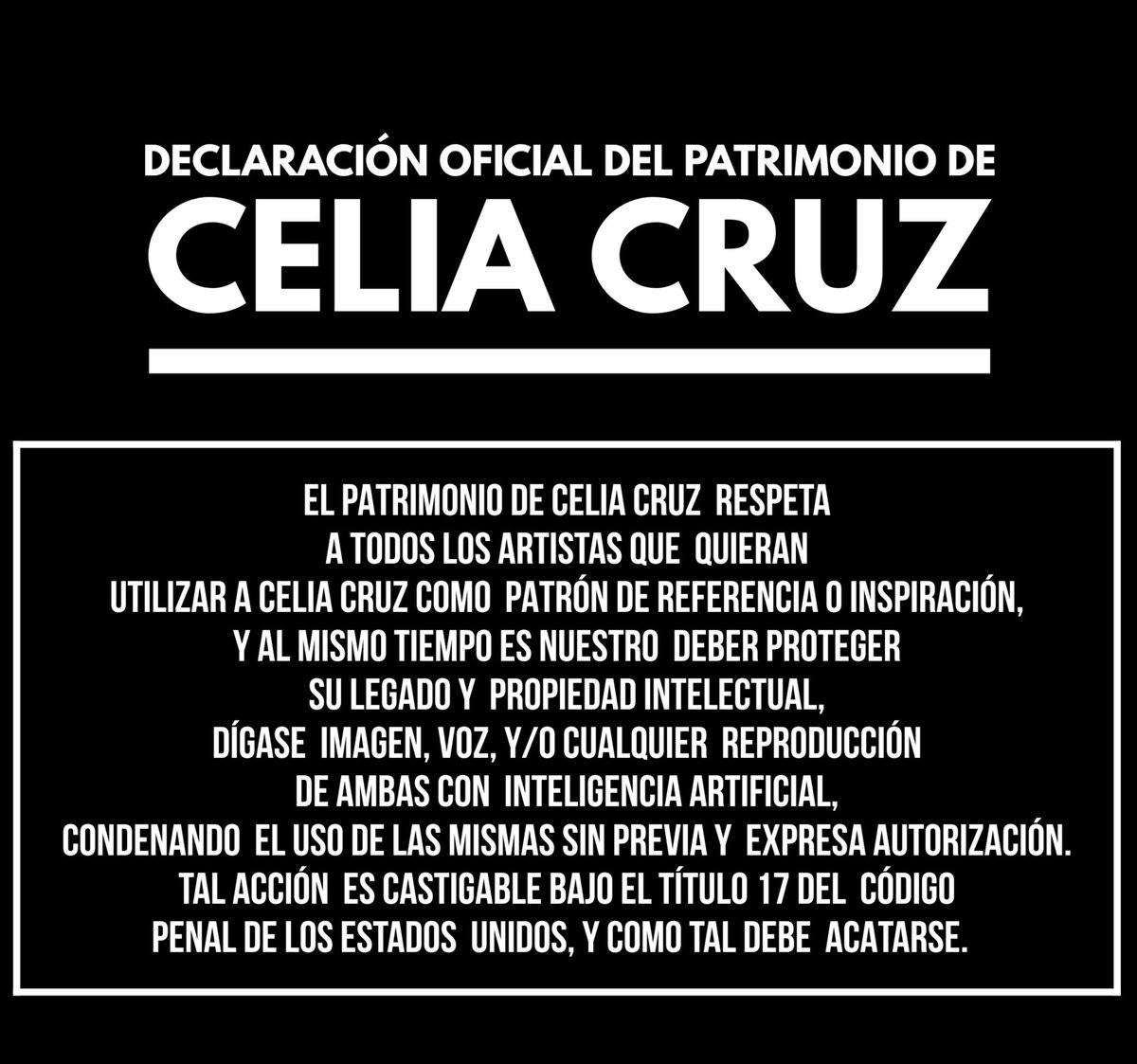 Declaración oficial del patrimonio de <a href="/CeliaCruz/">Celia Cruz</a>