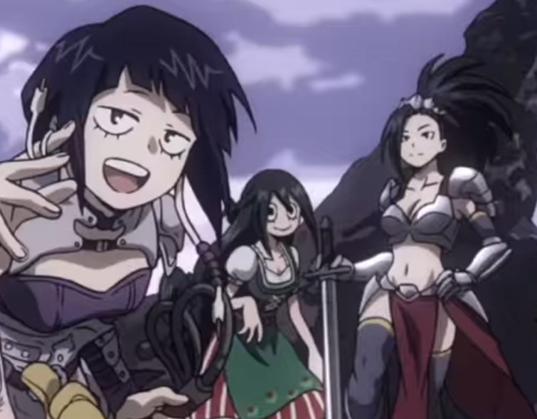 KyoIsAtItAgain's tweet photo. Fantasy AU has me on my knees
Like I just adore them
Tokoyami's darkshadow giant hawk thing, their outfits
The details in them
Tsu is so adorable, and looks so pretty
Kyoka and Momo just 🛐
Denki, Eijirou, Mina, Ojiro, Sero, everyone, they're just so stunning https://t.co/UT9xytjenN