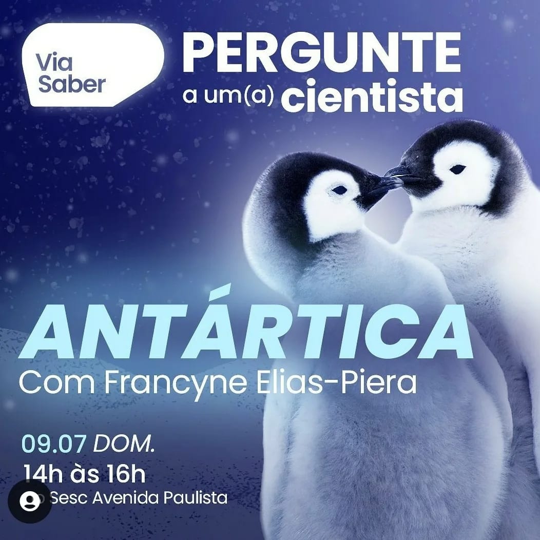 Que tal passar o domingo, 
dia 9 dejulho, conversando com cientistas na 
Avenida Paulista? Tire suas dúvidas de temas 
como Antártica e Pinguins com a @drafranpiera 
em mais uma edição do "Pergunte a um(a) 
cientista" promovido pelo <a href="/ViaSaber/">Via Saber</a> e 
<a href="/sescavpaulista/">Sesc Avenida Paulista</a>
#Ciência