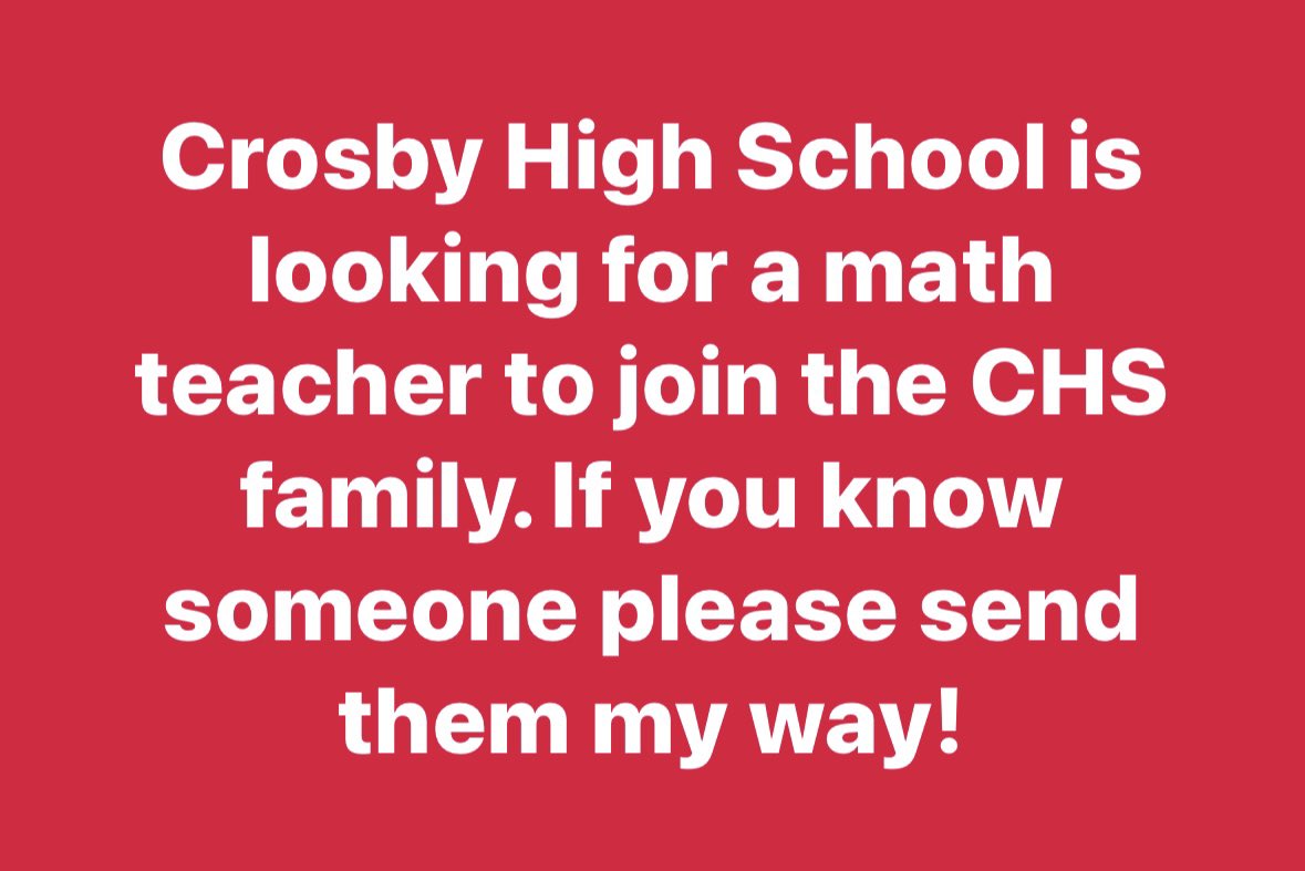Ready to teach the best kids in the state…come to Crosby!! #BetterTogether <a href="/CrosbyISD/">Crosby ISD</a> <a href="/alyssahowelly/">Alyssa Howell</a> <a href="/EDUkhalessiAB/">Alecia L. Bell</a> <a href="/EVA_KBailey/">Kasey Bailey</a> <a href="/BKRoberson2/">Brian K. Roberson II</a> <a href="/mtoro91_torres/">Michael Torres</a> <a href="/demi0872/">Dr. Demi Davis-Walker</a> @MrsWeaverCHS @CarmelaLevyD <a href="/CrosbyGbball/">CrosbyGirlsHoops</a> <a href="/jaymetoyer/">James metoyer</a> @htxlandingjacob <a href="/ruizjanie66/">Janie Ruiz</a> <a href="/JWilliamsPWHS/">Joseph Williams</a>