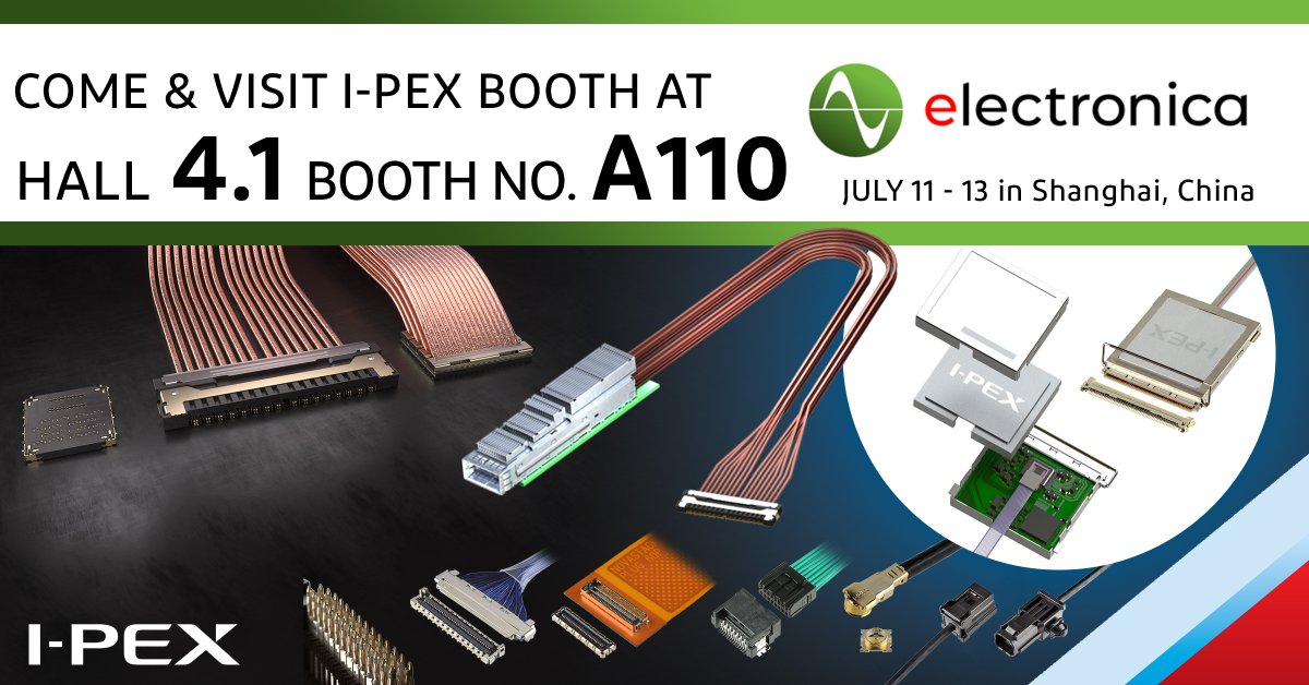 ipexconnectors's tweet photo. Visit I-PEX booth at 4.1 Hall, booth no. A110 in Electronica China at Shanghai, China to see the latest solutions for those applications of #Automotive #DataCenter #Medical #VR #Tablet #PC #3DCamera #RoboticAssembly for Manufacturer. https://t.co/PGqX91IYDF https://t.co/ed90jGF90N