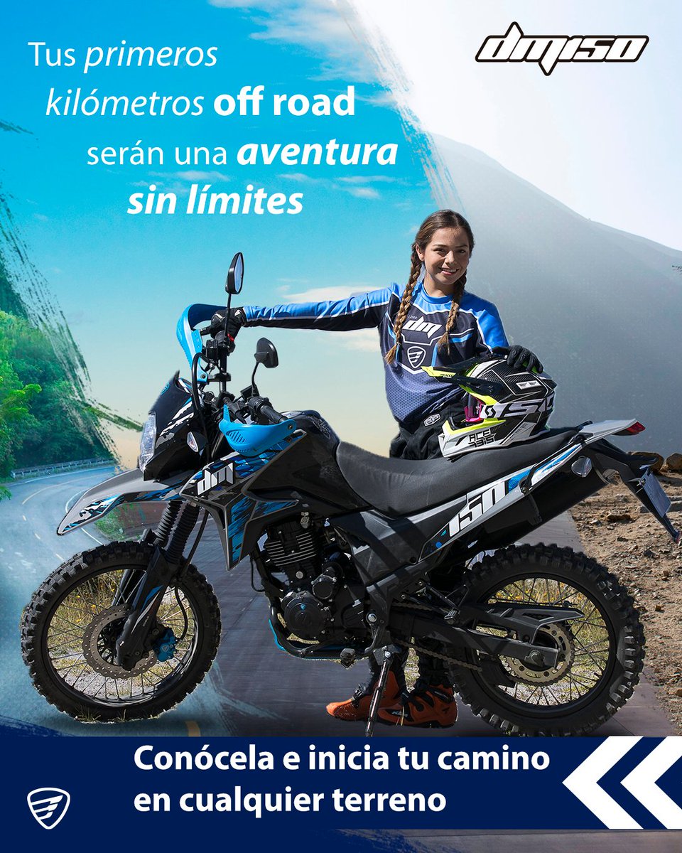 ItalikaOficial's tweet photo. ¡Piloto!
Tus primeros kilómetros en caminos off road, son mejores con una #DM150 🏜️ Encuéntrala y llévatela en https://t.co/hXIlxuTTEo 🛒 🖱️ #ElMotorDeTuVida https://t.co/5mo5zqvzvj