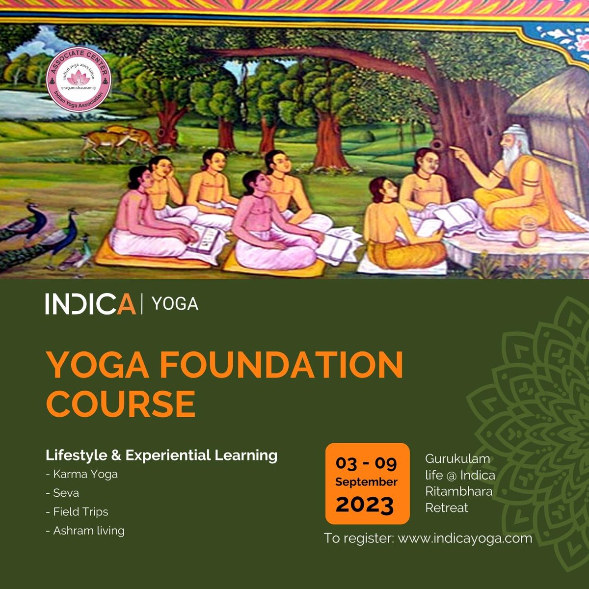 IndicaOrg's tweet image. This foundation course will cover a wide range of topics &amp;amp; prepares you to get a taste of ancient #YogicWisdom through multi-teacher &amp;amp; multi-tradition approach to training by integrating the Holistic, Scientific and Spiritual dimensions of #Yoga

Register: indica.events/event/yoga-fou…