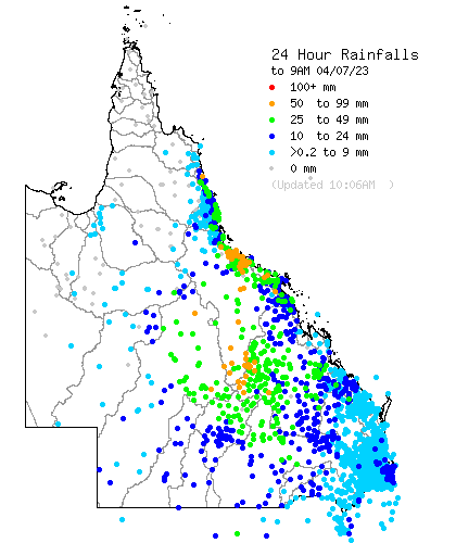 BOM_Qld's tweet photo. 🌧️ Widespread rain with some notable totals in the 24 hours to 9am this morning. July daily rainfall records broken at Paluma (94.6 mm) &amp; Mount McConnell (68.8 mm). Several locations in southern, central, &amp; north Qld have seen their highest July daily rainfall in over a decade. https://t.co/LxcM8nLycN