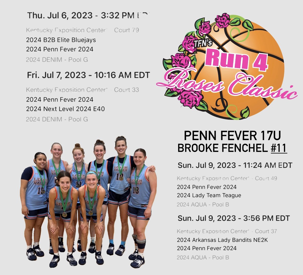 brooke (@brookefenchel) on Twitter photo So excited to have the opportunity to compete this week in Louisville with <a href="/FeverForceAAU/">Fever & Force AAU</a>! Here’s our schedule ⬇️⬇️ So excited to have the opportunity to compete this week in Louisville with <a href="/FeverForceAAU/">Fever & Force AAU</a>! Here’s our schedule ⬇️⬇️