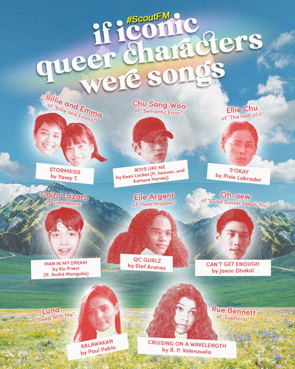 scoutmagph's tweet photo. We know we aren’t the only ones who tend to associate phenomenal fictional roles with songs that perfectly capture their essence and vibe. ✨
ICYMI, here's the full #ScoutFM playlist of queer character-coded bops🌈: https://t.co/Z7UVkJQpJl
🎨: Kealan Paul C. Cortez https://t.co/r32WFt0zgK