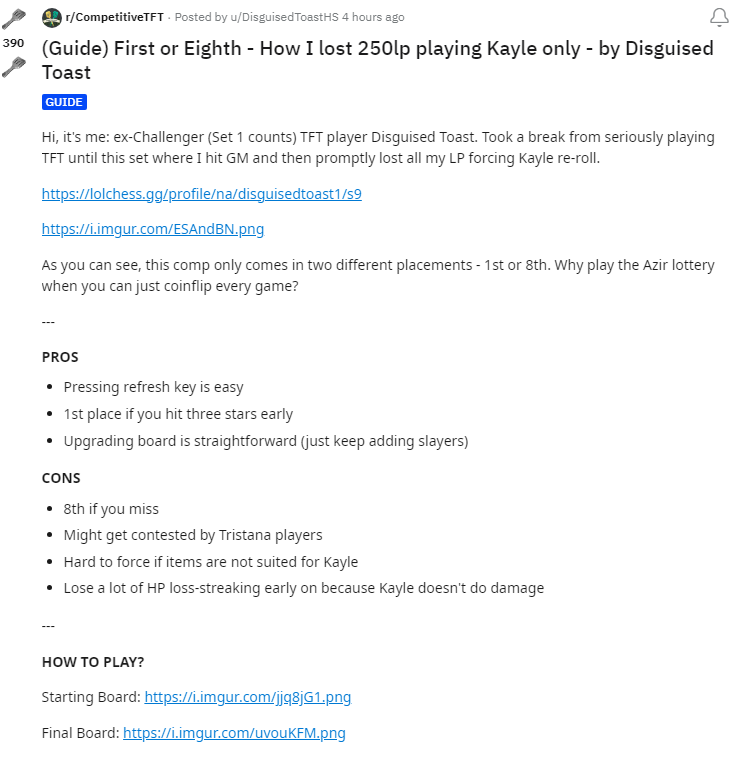 Guide) First or Eighth - How I lost 250lp playing Kayle only - by Disguised  Toast : r/CompetitiveTFT