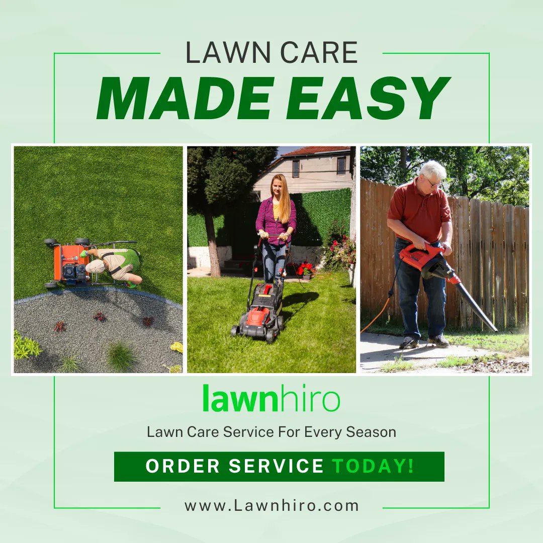 Lawn_Hiro's tweet image. Want to impress your neighbors with a perfectly manicured lawn? Schedule lawn care services with Lawnhiro and let our friendly providers take care of everything, from mowing and aerating to leaf removal. #lawncaremadeeasy #lawnhiro #manicuredlawn #mowing #aerating