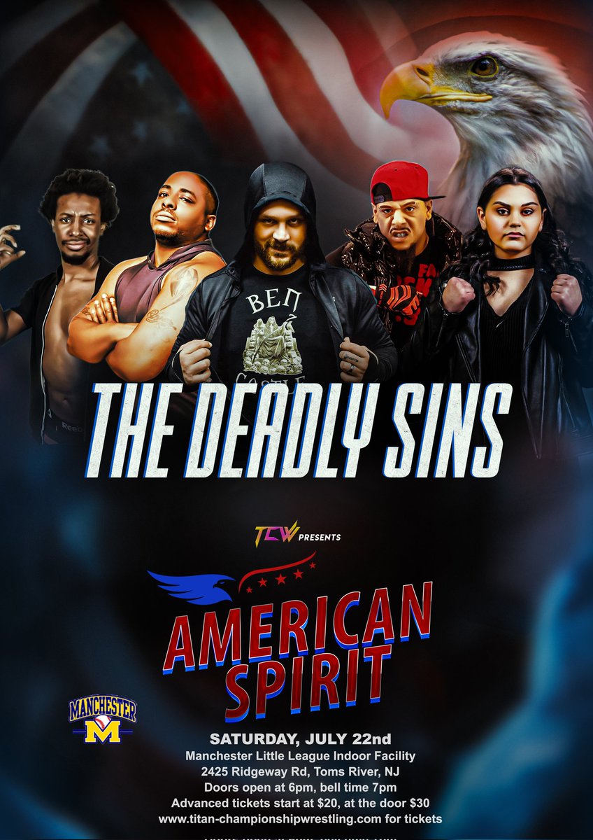 TiTanChampions1's tweet photo. As Blockz IZ Back takes on Mike Harvey, the rest of The Deadly Sins ( @BenCastlesWorld, @FrankiePickard, @WildAnimalFox, Deanna Diaz) will be in the building as well. Will they be coming to protect, or recruit?

https://t.co/eU8vqONDk7 July 22nd- @ManLittleLeague https://t.co/t3JB1OOKct