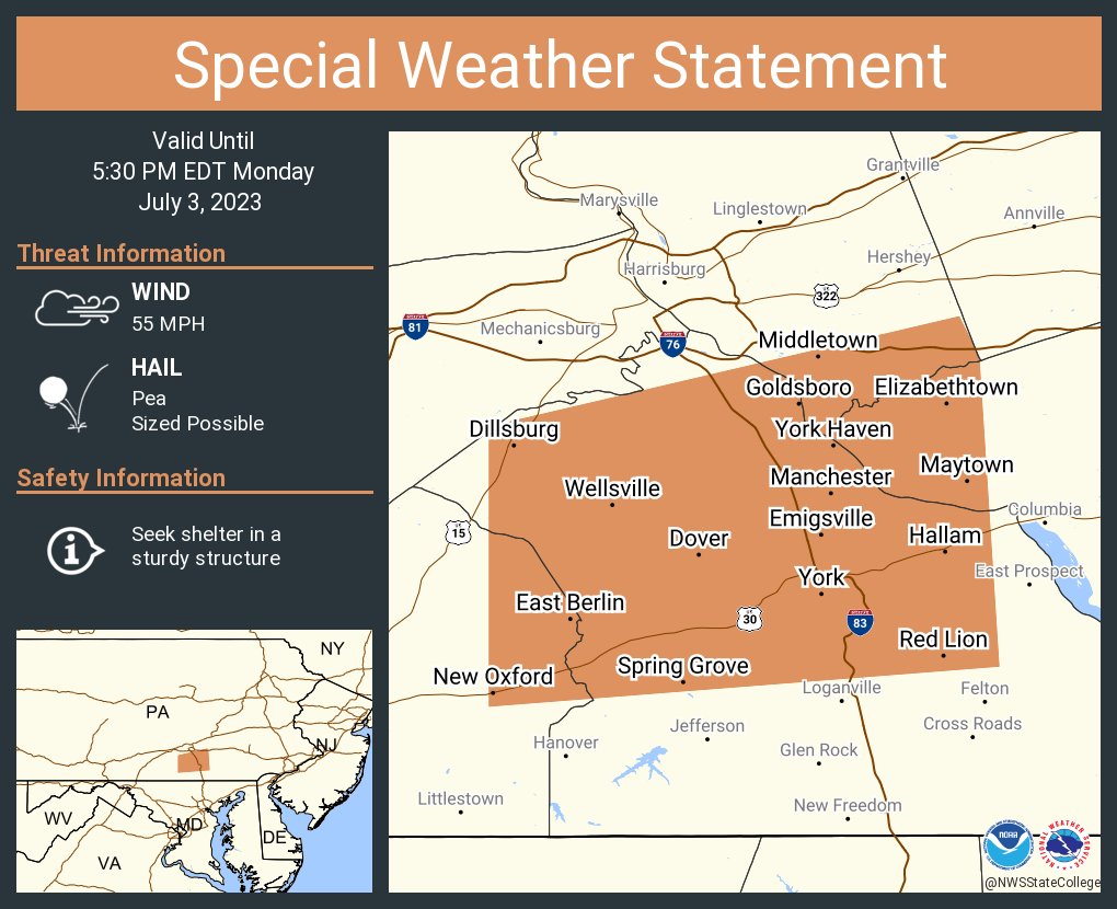 NWS State College on Twitter "A special weather statement has been issued for York PA