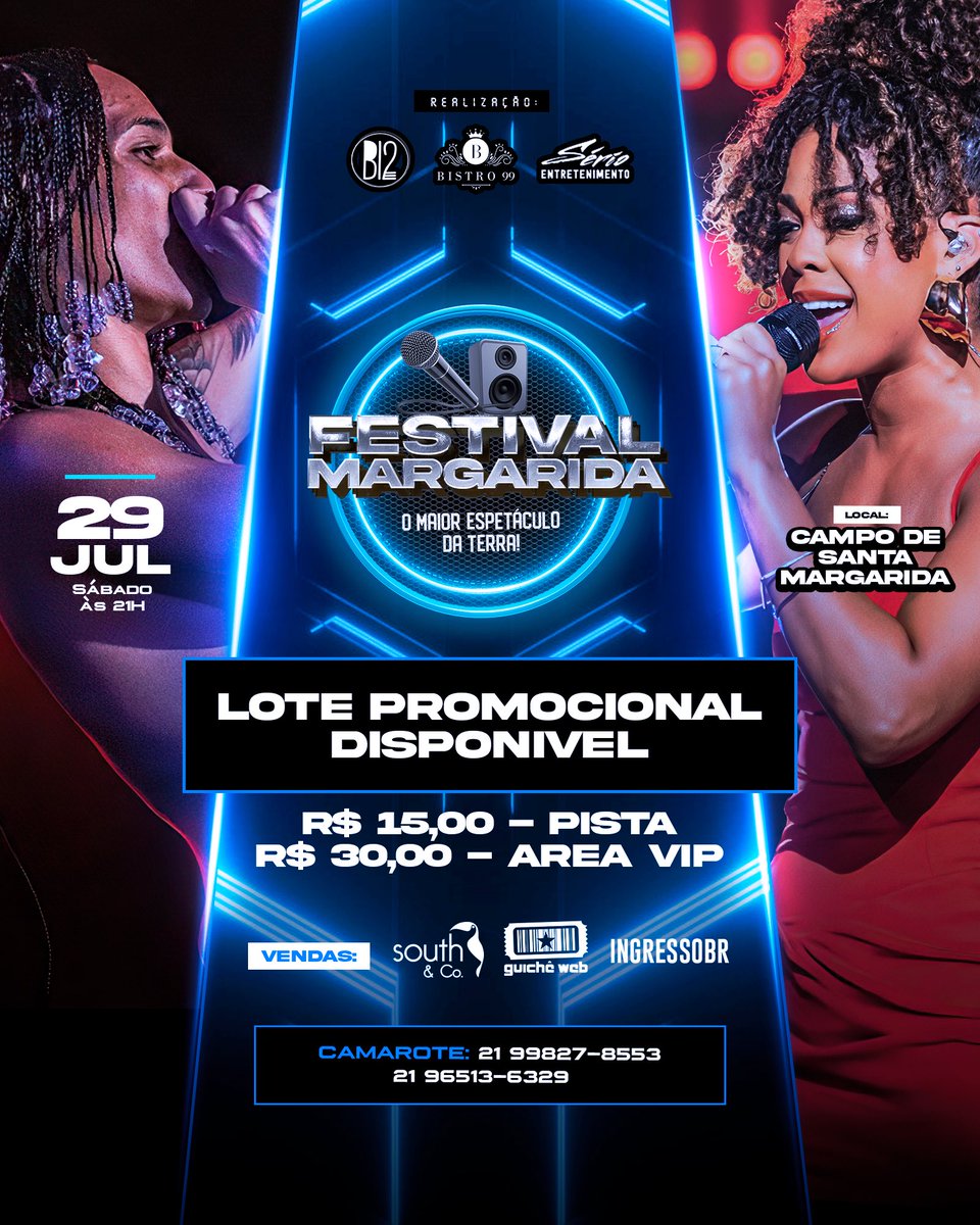 LOTE PROMOCIONAL DISPONÍVEL 🎉

R$ 15,00 Pista 🎫 
R$ 30,00 Área Vip 🎟️ 

São apenas 200 ingressos a esse valor, capaz de se esgotarem hoje mesmo, corre e faça sua compra, link de venda na bio.

Qualquer duvida: 21 99827-8553 📲
