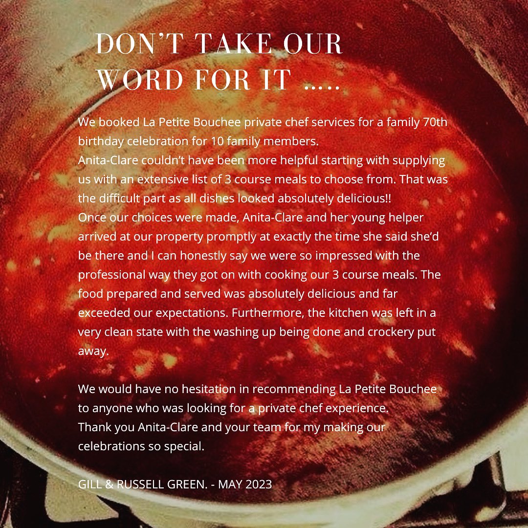 It’s always incredible to get feedback from customers. It’s what keeps us motivated, on our toes and continuously wanting to raise the bar Some customers just stick in your head and Gill &amp; Russ and their incredible family made our job so very easy and an utter joy that evening.