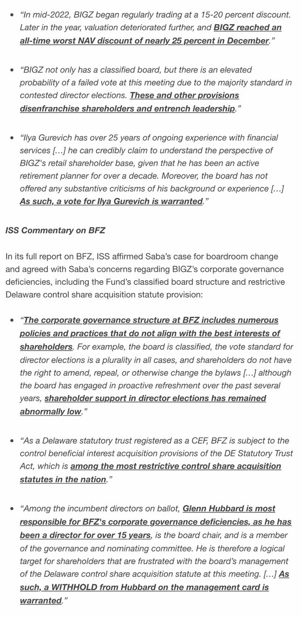 Saba Capital meanwhile discloses that ISS supports dissident nominees across BlackRock funds’ $ECAT and $BIGZ, with support for governance proposals at the aforementioned funds including $BFZ #ProxySeason #ESG #CorpGov #Activism