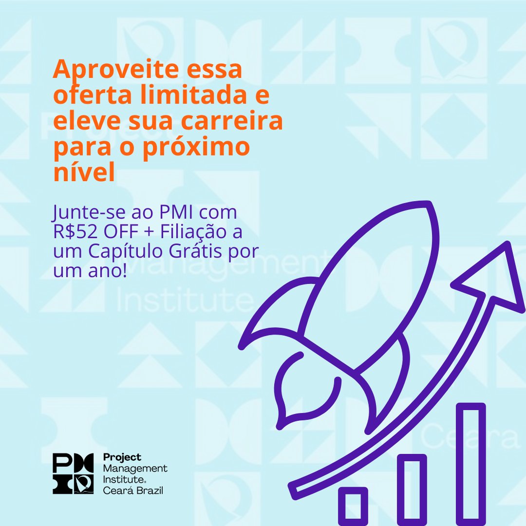 Oferta limitada! Junte-se ao PMI com R$52 OFF + Filiação a um Capítulo Grátis por um ano! 🚀 Aproveite os benefícios exclusivos para impulsionar sua carreira em gerenciamento de projetos. 

⏳ Válido até 15/07! 

Saiba mais: linktr.ee/pmice?rdst_src…
