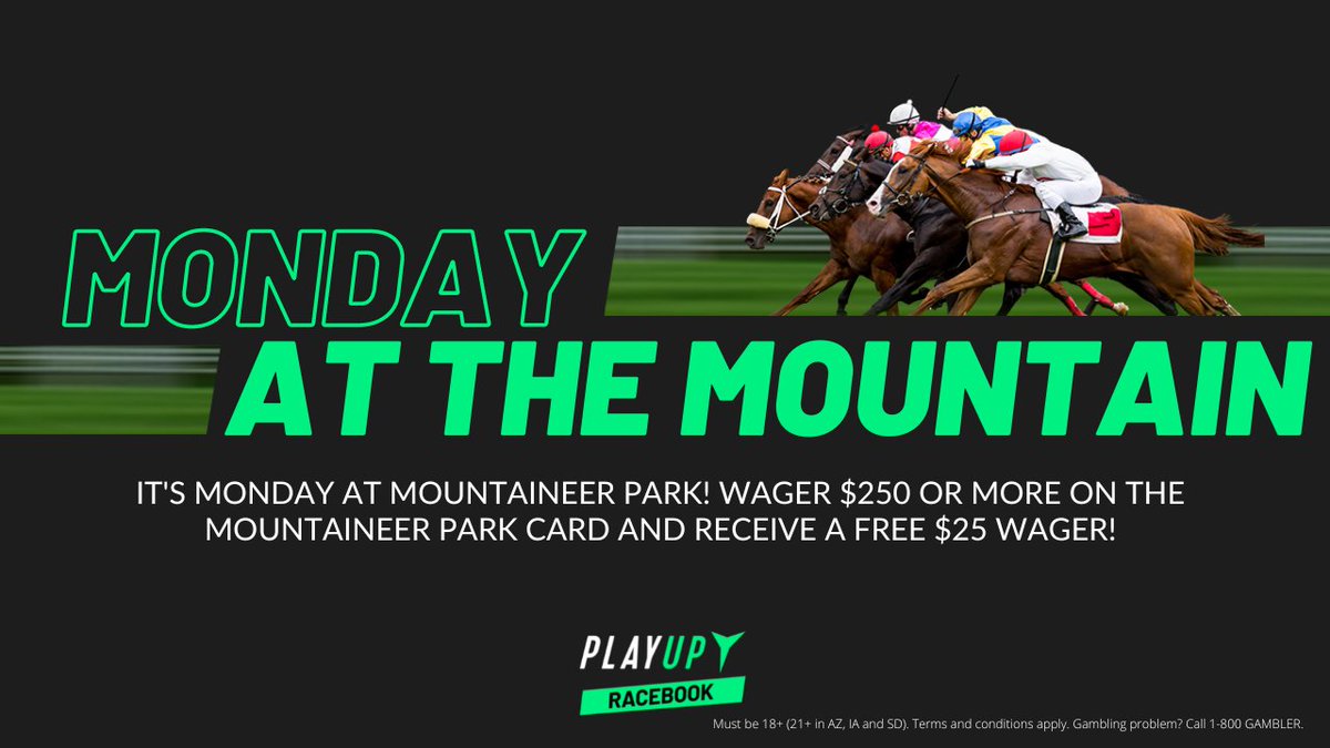 PlayUp_Racing's tweet photo. Bet $250 or more on Mountaineer Park tonight and earn a FREE $25 wager!
#YourBestBet
https://t.co/TRTKLf8EC5 https://t.co/T7SktHtEbo