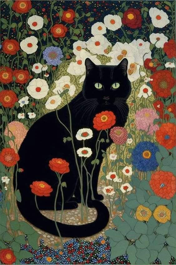 kathilatte's tweet photo. I once had a black cat who was the best cat in the world and when I found this painting of him I had to have a copy. The real question how did Klimt know my cat? https://t.co/tnNhQWHuub