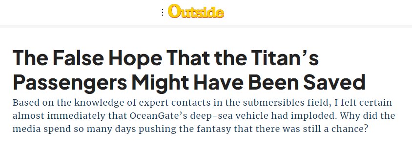 VictorVescovo's tweet photo. Well-written articles on the recent Titanic tragedy by people who know about proper deep-submersible operations:
https://t.co/m8SZRfaFMc
And: https://t.co/3pTcdzYmC8 https://t.co/xyyQAcQxiO