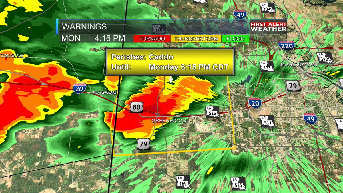 A Severe Thunderstorm Warning has been issued for Caddo until Jul 03, 2023 5:15PM. Seek shelter indoors until the storm has passed. Look for weather updates on-air, at KSLA.com or on the KSLA Weather app!