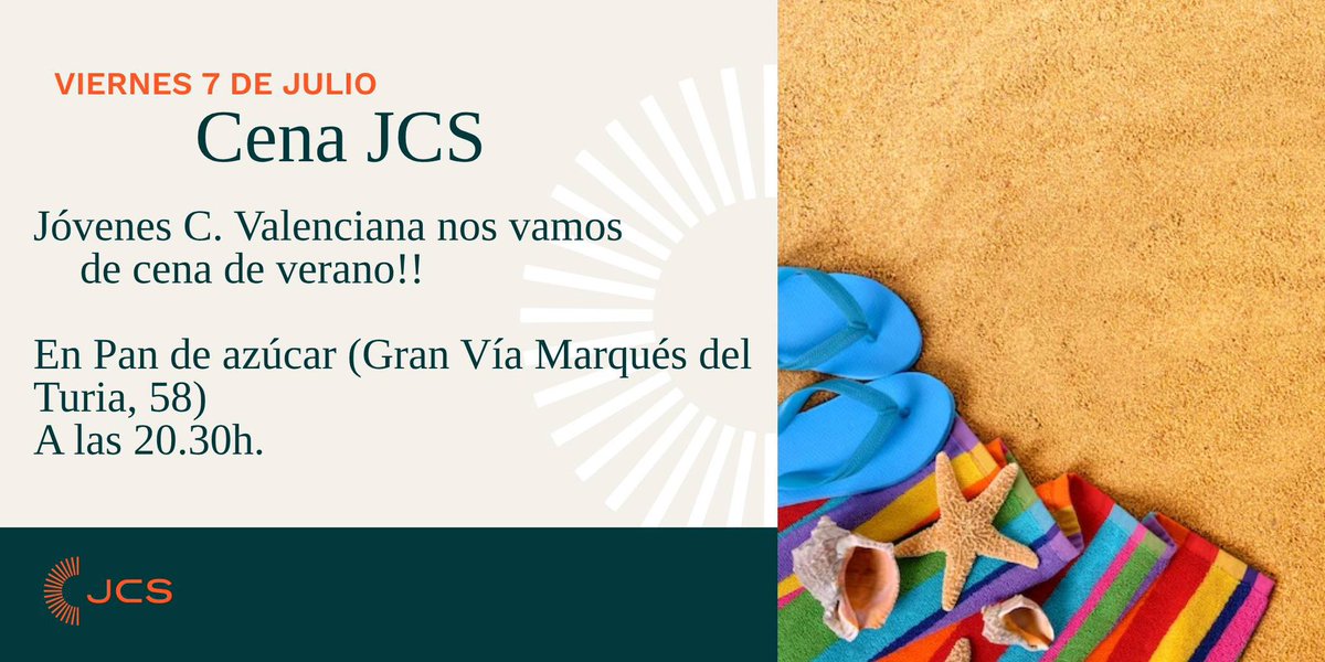 No lo olvides:

📆Este viernes, día 7 de julio
⏰ a las 20.30h
📍en Pan de azúcar (Gran Vía Marqués del Turia, 58)

TE ESPERAMOS 🧡

#JóvenesSomosPresente