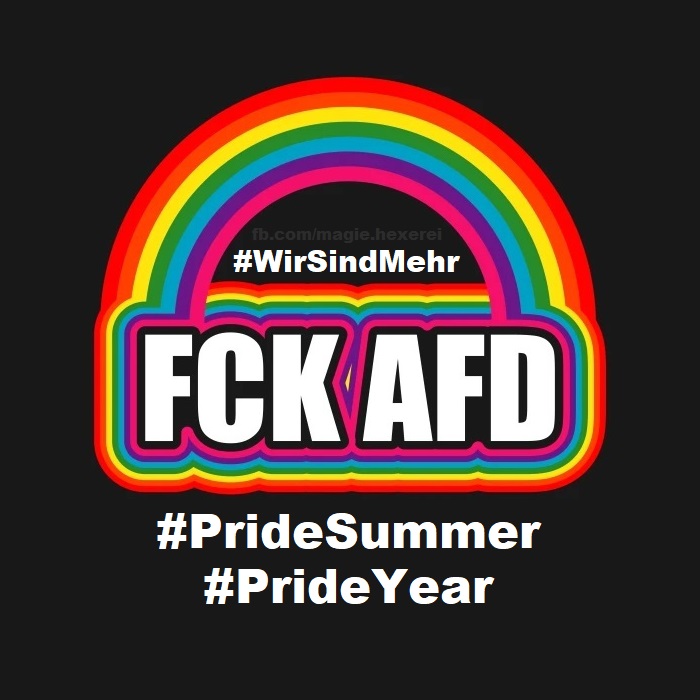 magieundhexerei's tweet photo. Wenigstens kann man die #AfNazis sofort erkennen, wenn sie nach ihrem #Stolzmonat nun einen #Stolzsommer und ein #Stolzjahr feiern. Hier noch die logische Antwort: Happy #PrideSummer & #PrideYear! 🌈
(Tipp: als Profilbild klauen)
#fckAfD #WirSindMehr #noAfD #AfDverbot #NazisRaus https://t.co/xemi7cgUHI