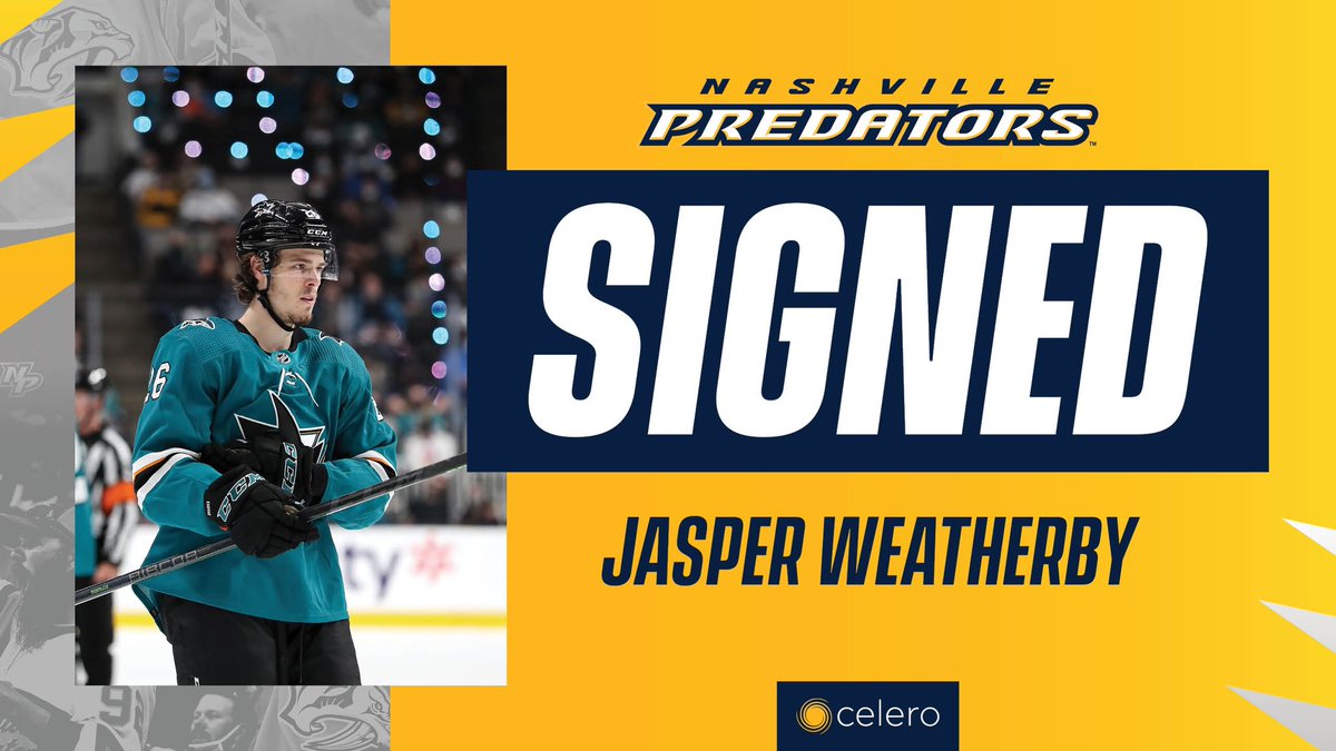 PredsNHL's tweet photo. The #Preds have signed forward Jasper Weatherby to a one-year, two-way contract. 

More: https://t.co/VNz34sdPzP https://t.co/DAqZ3LxVog