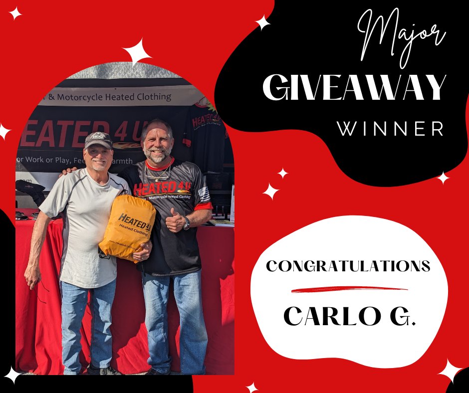 heated4u's tweet photo. Congrats to our @Americade winners! We hope you enjoy the heat come cold season

Carlo - Major Prize Winner - Full Heated Clothing Outfit
Anne - @RiderMagazine Celebration Winner - $150 Gift Card

#LifetimeWarranty  #Americade2023  #RideWarm https://t.co/P5Z5ixCNcE