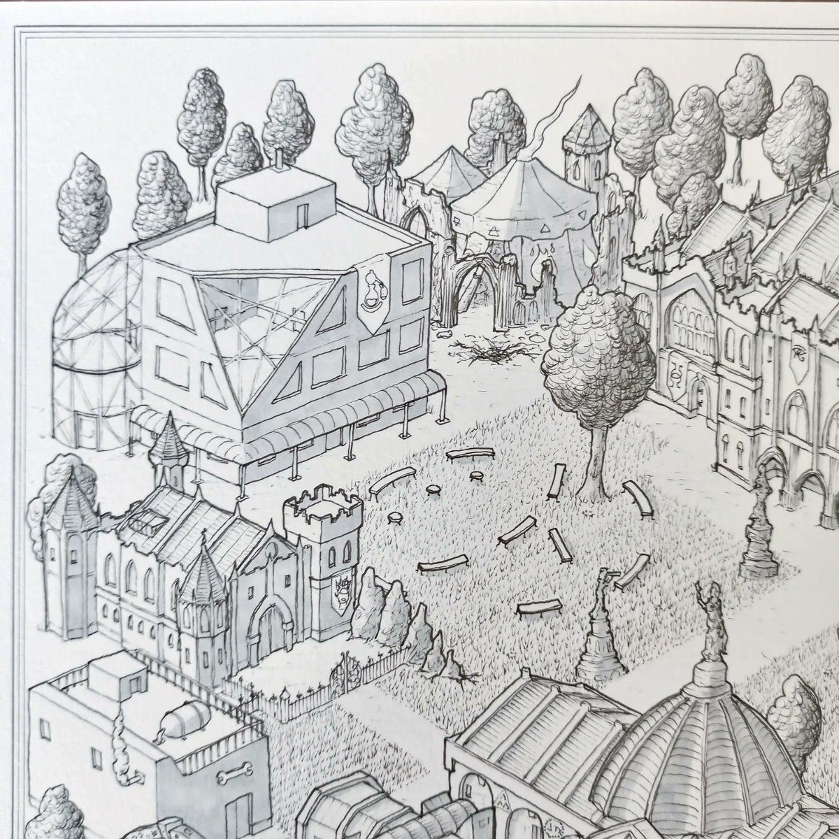 jogbrogzin's tweet photo. Presenting Pigsmoke Magical University (and the many magical departments herein). 

This commission was a gift for my client's GM... my favourite sort of commission ❤

#pigsmoke #schoolofmagic #magicaluniversity #collegecampus #dndmap #fantasymap #gothicarchitecture #ttrpg https://t.co/dcHLzTgT6R