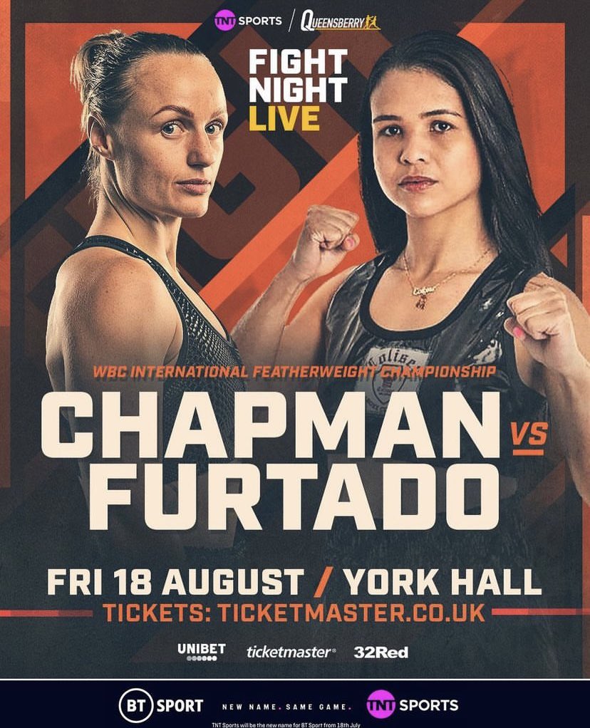 .@ravenchapman01 6-0 (2 KOs) 🇬🇧 will be defending her WBC International Featherweight Title against Lila dos Santos Furtado 9-0 (1 KO) 🇧🇷 🗓️ Friday 18th August 📍 York Hall, London 📺 @btsport #ravenchapman #boxing
