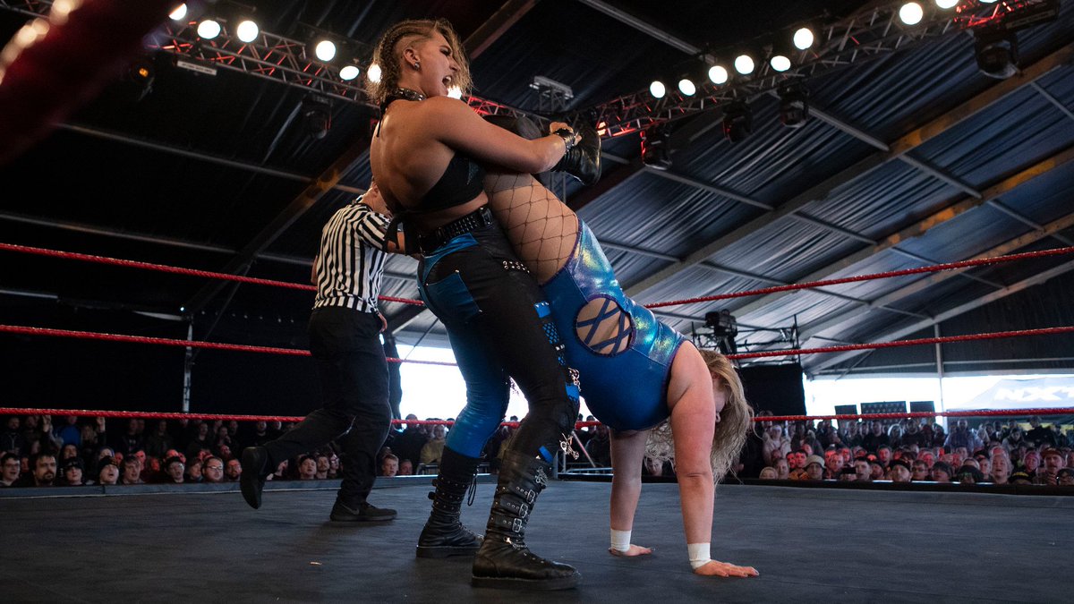 NXTUK_Legacy's tweet photo. July 3, 2019:
At Donington Park as part of Download Festival, @RheaRipley_WWE called out @PiperNivenWWE to see who was the most dominant female in #NXTUK and it was Piper coming away with the victory.
๐ธ WWE
#DF2019 https://t.co/nF1AJcy8O6