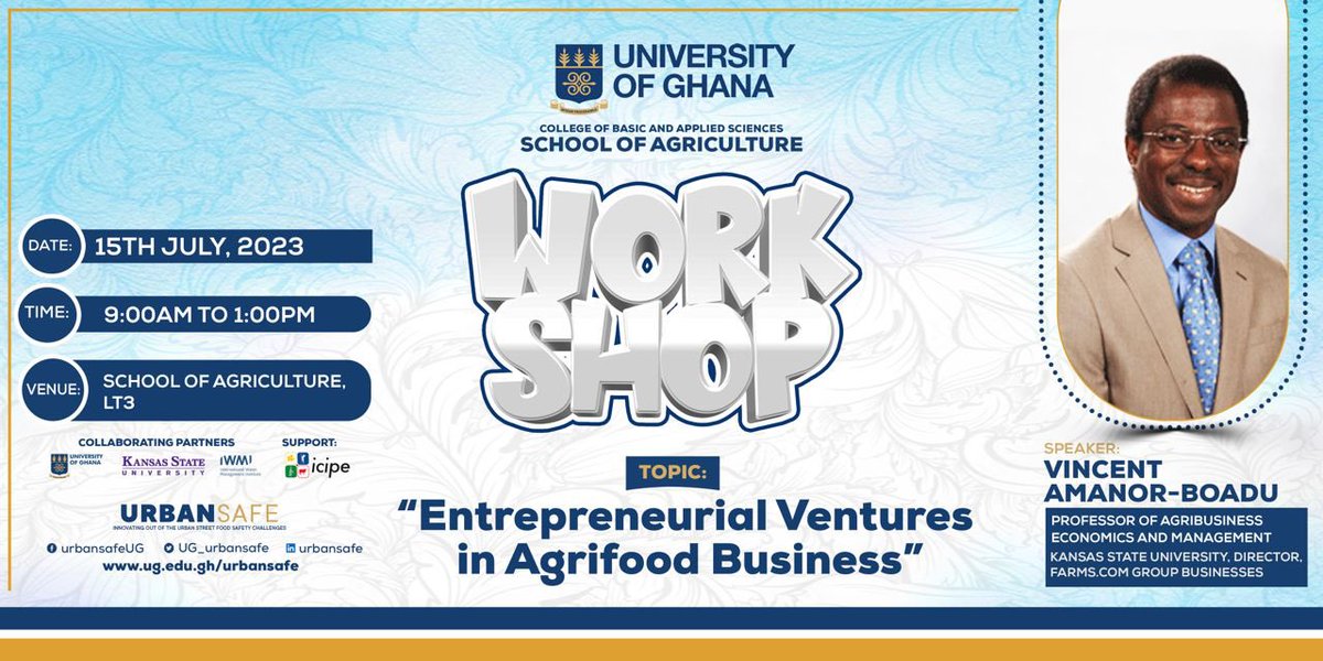 UG_urbansafe's tweet photo. 📢Workshop Invitation 🌱

📅 Date: Saturday, 15th July 2023
⏰ Time: 9:00 AM - 1:00 PM
🏢 Venue: LT3 - School of Agriculture

Register with the link below: 
https://t.co/4Z9cCQLxNd

Join us for an inspiring session on Entrepreneurial Ventures in Agrifoods Business! 🌱💼 https://t.co/Ofsb13Yglz
