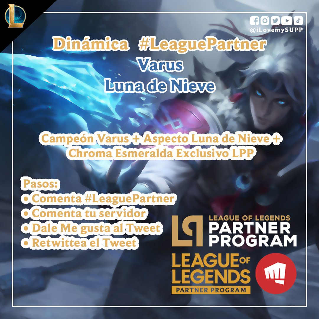 ilovemysupp's tweet image. Soy parte del Programa de Socios de LoL de Riot Games y ellos me dieron algunos códigos para ustedes.

Varus Luna de Nieve:
• Serán 20 códigos

Los resultados los daré a conocer el sábado 8 de julio de 2023.

¡Mucha suerte a todos!

#LeagueOfLegends #LeaguePartner