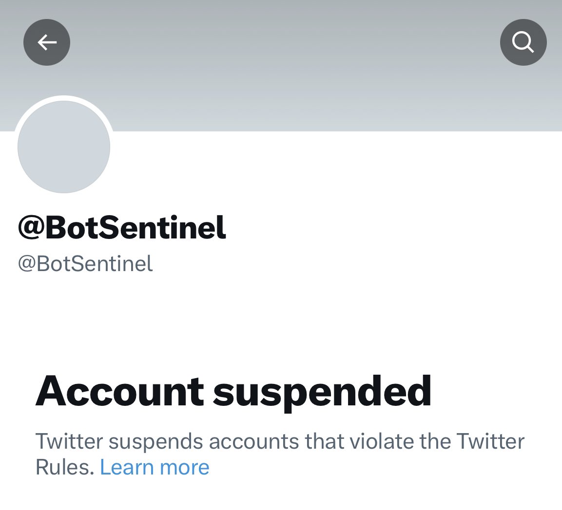 DailySarcNews's tweet photo. Any minute now… @botsentinel has also been suspended. https://t.co/S2S9YT0iLi