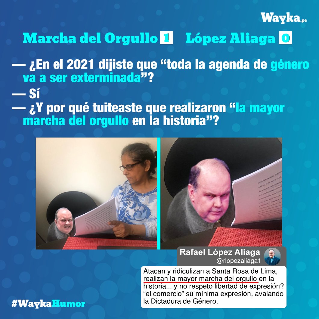 WaykaPeru's tweet photo. 🤣¡Vuelve #WaykaHumor!

El alcalde de Lima, Rafael López Aliaga, no puedo ocultar la magnitud de la marcha del orgullo y calificó la marcha como un hecho histórico. https://t.co/yC83hVHrYt