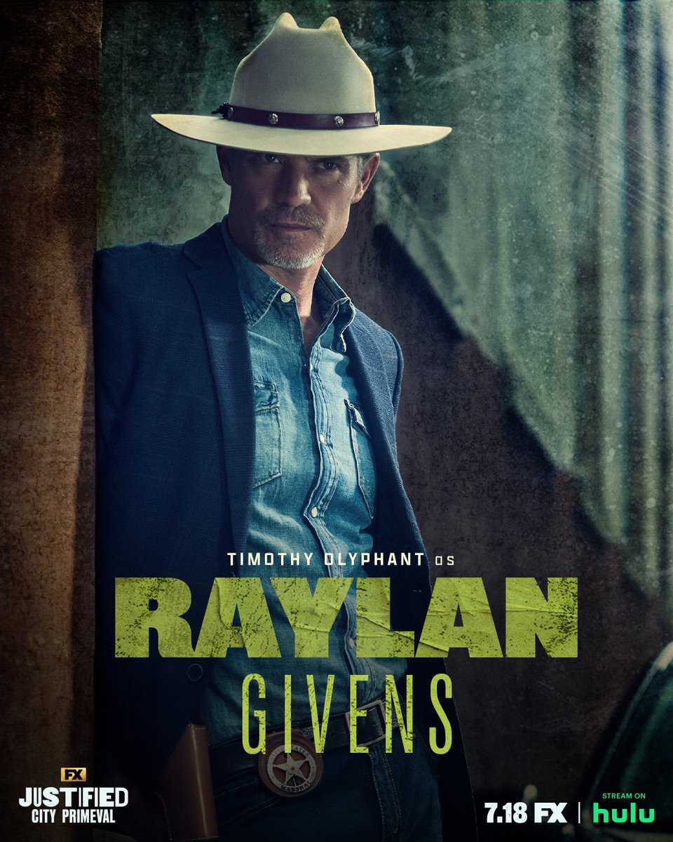 JustifiedFX's tweet photo. Timothy Olyphant as Raylan Givens. FX’s Justified: City Primeval premieres July 18 on FX. Stream on Hulu. #JustifiedFX #CityPrimevalFX https://t.co/LFo7LC4LuZ