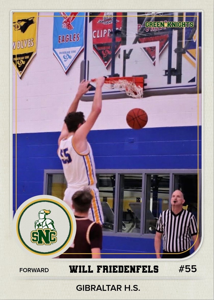 Green Knight Nation, today we welcome Will Friedenfels to our Basketball family! 

6-7 Forward from Gibraltar, WI

* 11.6 ppg, 67.7% FG%, 9.2 rpg, &amp; 2.2 bpg
* All Conference Jr &amp; Sr 
* Led team to first ever state appearance as a Jr
* Gibraltar H.S. Male Athlete of the Year