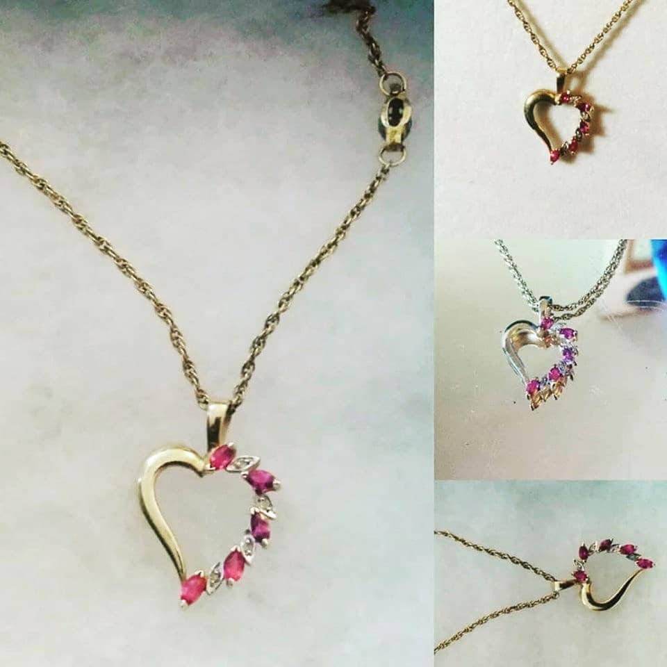 #etsy shop:Necklace,Heart,Rubies,Diamonds,Chain etsy.me/46wwE2N #heart #love #ruby #wedding #fourteenktgold #heartpendant #dwedgecreations.etsy.com #goldpendant #ruby #goldnecklace #diamond #marquise #goldchain #signedJJ #goldheart #artglass #artdeco #gift #art