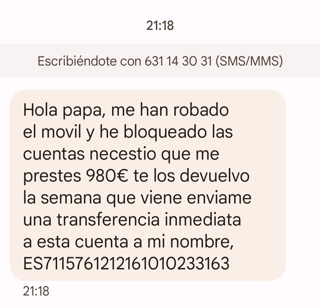 Ahora ya no se entretienen en intentar convencerte, ahora directamente te dan el número de cuenta y la cantidad. 

<a href="/policia/">Policía Nacional</a> espero esto valga de algo. 
#Estafa #Estafadores