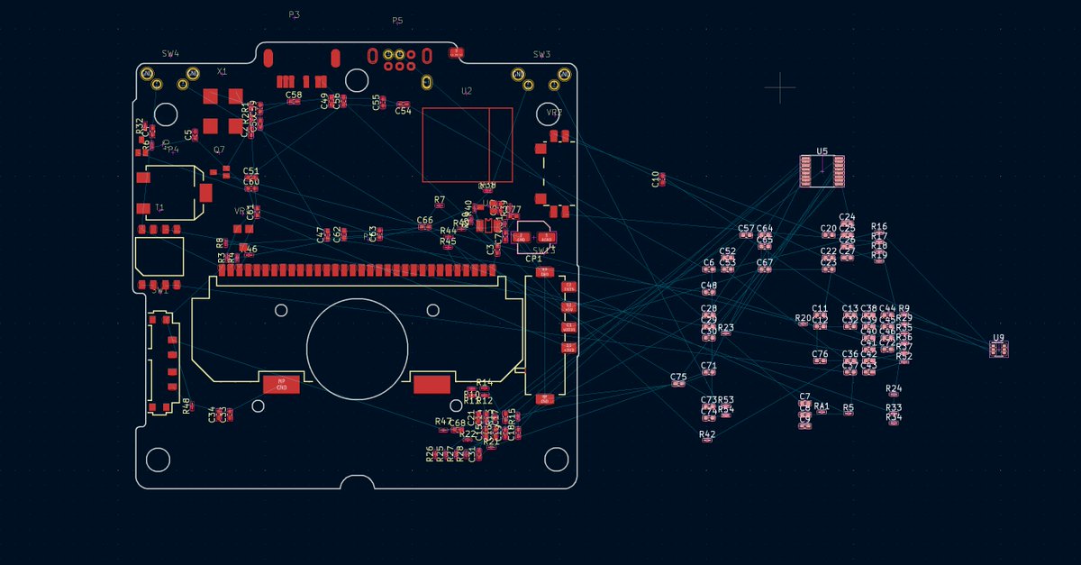 PizzaHandhelds's tweet photo. Recreating AGS-CPU-11 from gekkios schematic on github into a fab ready kiCAD .sch_pro file. This is the back side of the motherboard. Always wanted to learn KiCAD and this seemed like a good place to start? Right? haha #Gameboys #GameBoyAdvance #gameboymod #RETROGAMING https://t.co/JQK3sboYLO