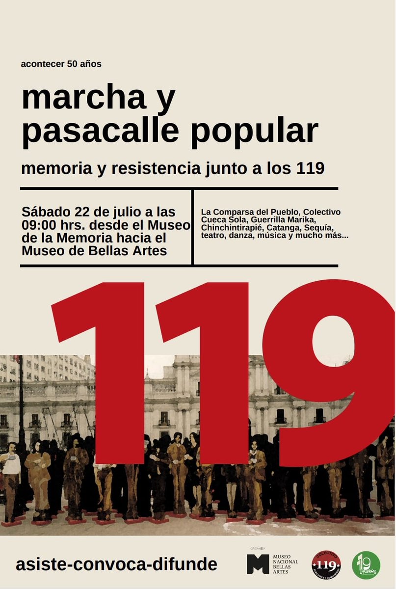 paulaser_'s tweet photo. Invitamos a todxs lxs luchadores sociales a acompañar y levantar la vida de nuestrxs 119 compañerxs.
22 y 23 de julio.
Domingo 23, 11 hrs, Museo de Bellas Artes, foro con Julio Cortés, Tania Tamayo, @naguja Nancy Guzmán y @alejandramatus , Montajes comunicacionales de ayer y hoy. https://t.co/nytwim684O