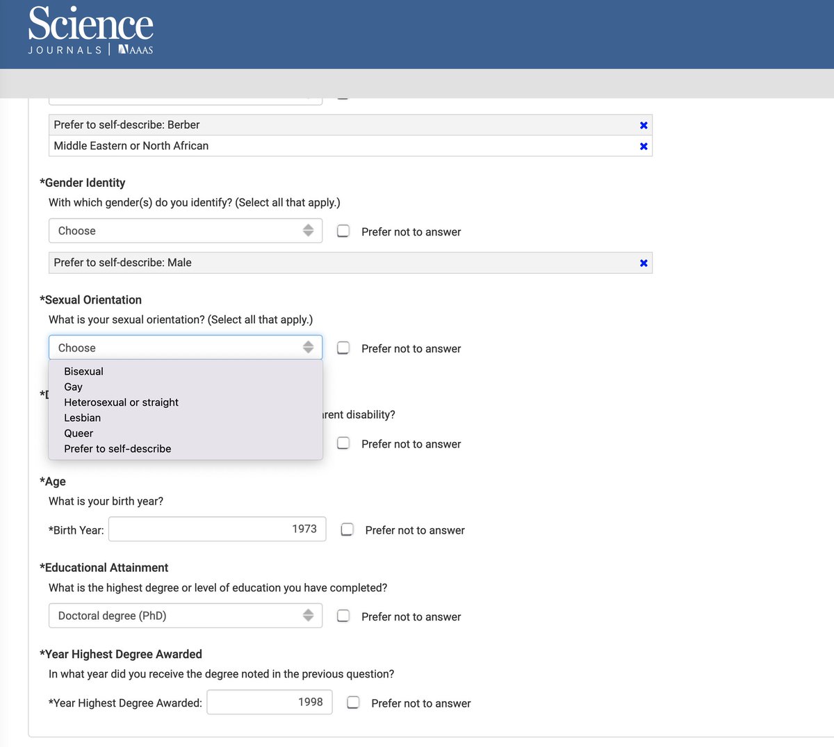 Pour soumettre un papier dans un des SCIENCE journals : déclaration obligatoire de votre orientation sexuelle : WTF?