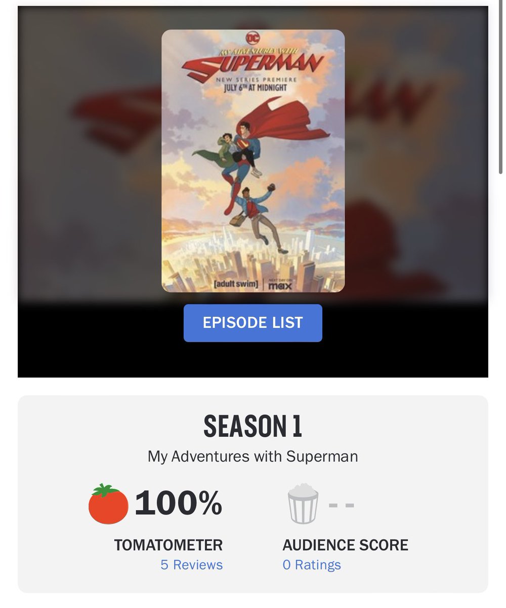 HollywoodHandle's tweet photo. ‘MY ADVENTURES WITH SUPERMAN’ debuts with 100% on Rotten Tomatoes 🍅 

Read our review: https://t.co/xqQLgkKZAg https://t.co/Ntmo7j2t4B