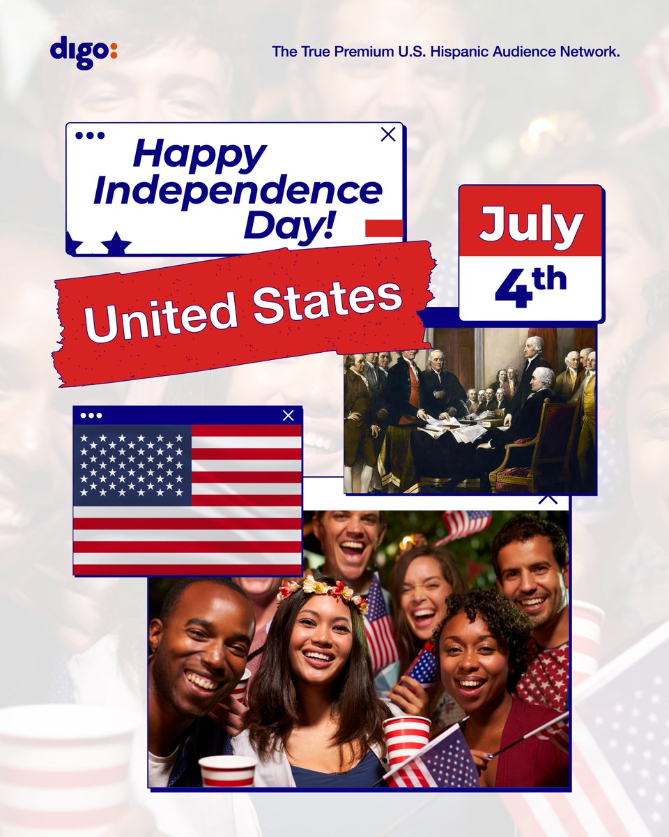 Let's celebrate together this July 4th 🇺🇸! As Hispanics, we share the heritage of our ancestors and the passion to build a better future, and we add it to all the riches that the United States has.

#DigoHispanicMedia  #HispanicMarketing #Latino #USAIndependenceday #4thofjuly