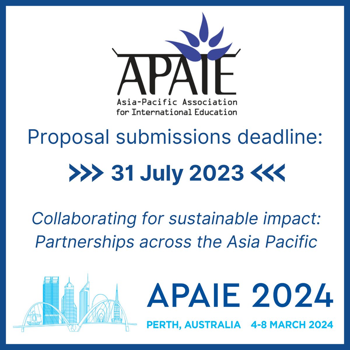 apaieofficial's tweet photo. Less than a month to go to submit a proposal for the APAIE 2024 Conference and Exhibition – don’t miss out! Deadline: 31 July 2023. https://t.co/yMxj3B4Cmw #APAIE2024 #CallforProposals #HigherEd #Networking https://t.co/7eQk7g6WdG