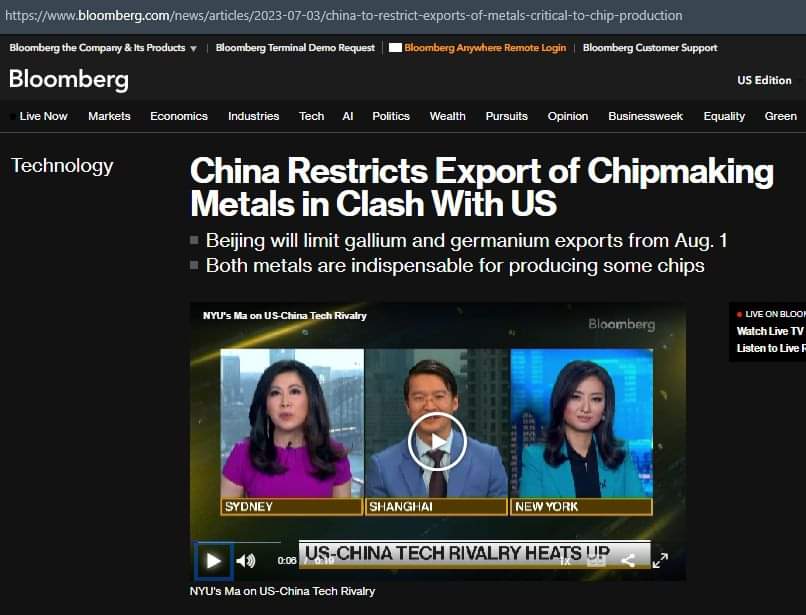 BlackRussian84's tweet photo. 🇨🇳 A partir du 1er août 2023, la Chine va limiter l'exportation de #gallium et de #germanium, deux métaux indispensables pour la production de #semiconducteur et de certaines #puces électroniques. https://t.co/oeRdzd8Xcw