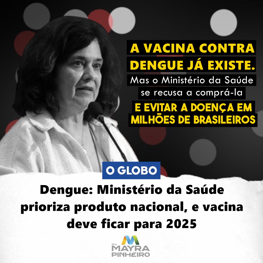 dramayraoficial's tweet photo. A vacina contra a dengue já está pronta e aprovada pela Anvisa. Ainda assim, ela não deve chegar ao SUS antes de 2025.

O motivo?
Ela não é brasileira.

A teimosia ideológica do PT pode custar vidas em meio ao aumento dos casos de dengue no país. https://t.co/7D13b9yrWz