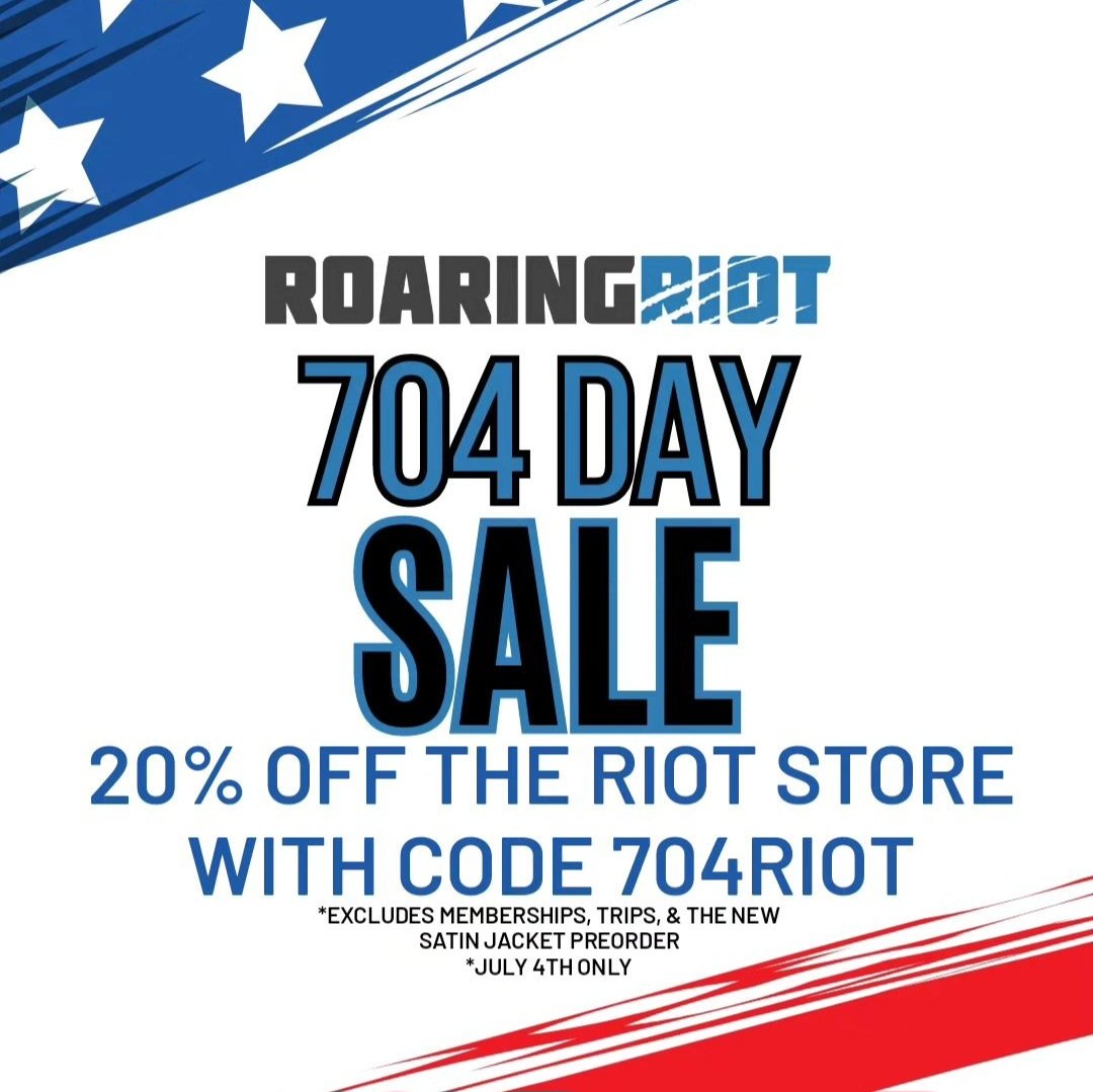 roaringriot's tweet photo. 704 sale! 20% off the Riot store all July 4th long! *exlcudes memberships, trips, and new jacket pre-order #DoYouRiot #GoBigCats #KeepPounding #clt #july4th https://t.co/Gyjvrvxta4